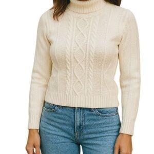 Banana Republic Cable Knit Mock-neck Sweater Cream Coastal Neutral Size Large